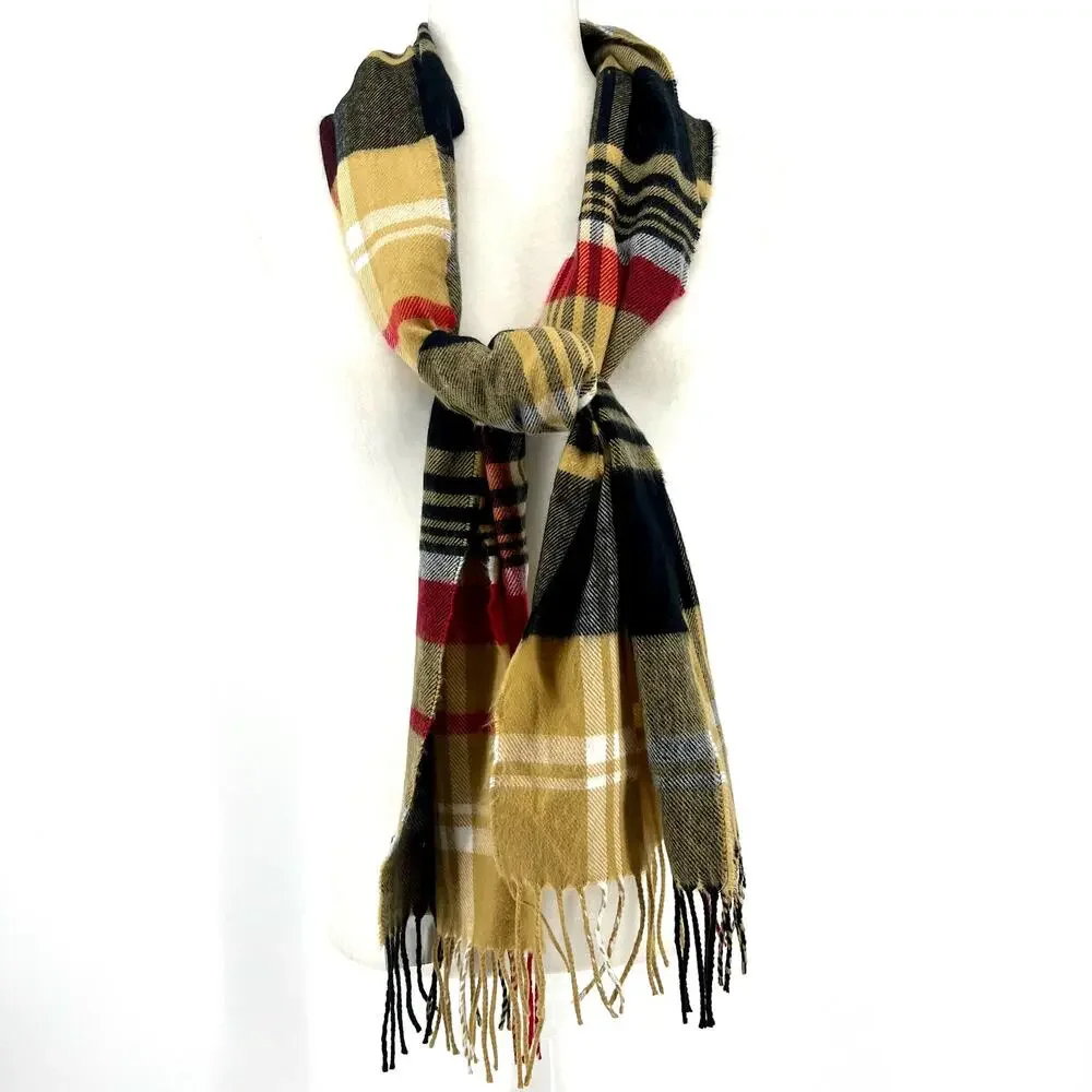 NWT NEW Softer Than Cashmere Camel Nova Check Plaid Scarf (66 x 12) - Picture 5 of 5